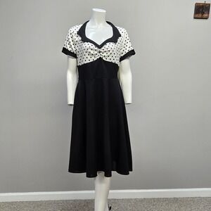 Killreal Midi Dress Large Polka Dot Fit & Flare Retro 50s Pinup Rockabilly Swing